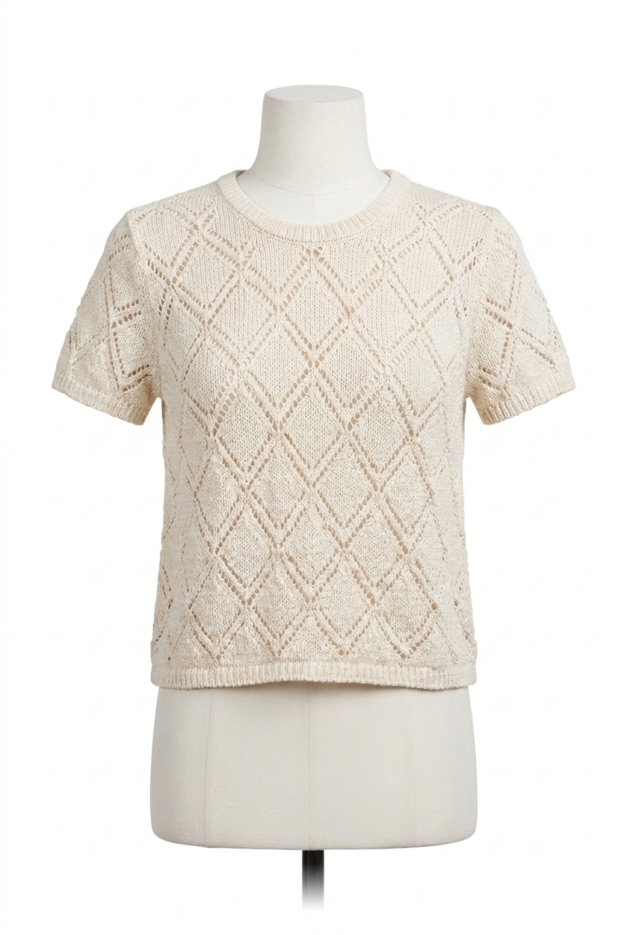 NEW WHITE + WARREN cotton pointelle top in ivory
